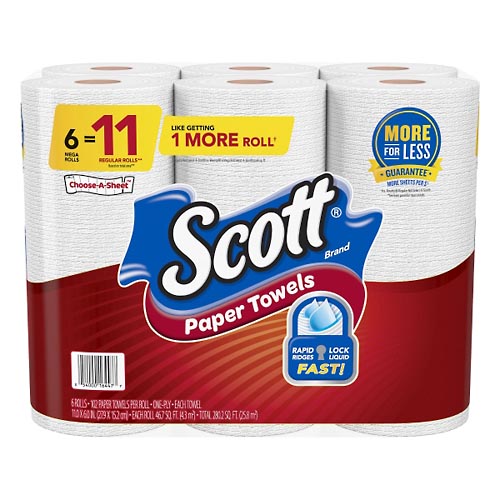 Image for Scott Paper Towels, Mega Rolls, Choose-A-Sheet, One-Ply,6ea from AuBurn Garnett