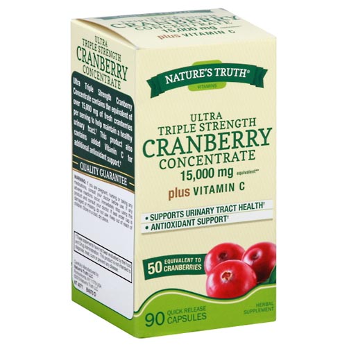 Image for Natures Truth Cranberry Concentrate, Ultra Triple Strength, 15000 mg, Plus Vitamin C, Quick Release Capsules,90ea from AuBurn Garnett